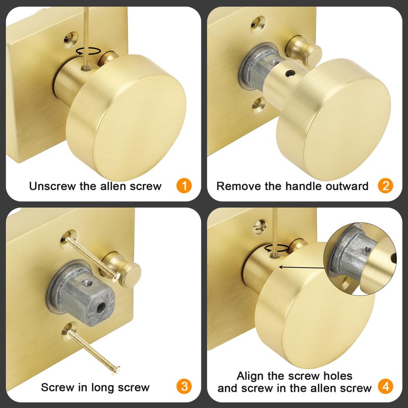 goldenwarm Gold Door Knobs with Deadbolt, Zinc Alloy Brushed Gold