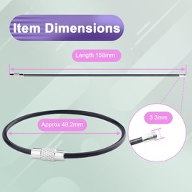 ManTangSun 12 Pack 6" Key Ring Wire Keychain Cable Keyring Keychain Holder Clips Large Loops for Car Keys Tags, Luggage Bag Tags, Crafts (Black, 2mm)