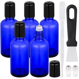 Segbeauty 1.69oz Glass Essential Oil Roller Bottles Refillable, 5Pack of Empty Rollerball Bottles for Oil, 50ml Blue Leakproof Perfume Oils Bottle with Dispensing Tools, Anointing Oils Bottle