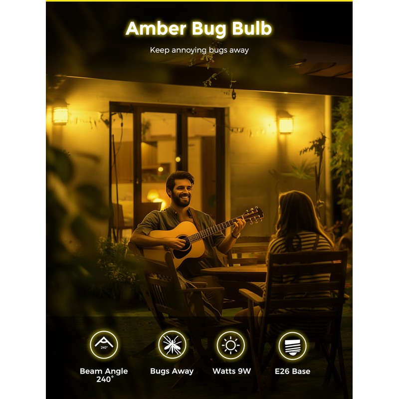 DORESshop Yellow Light Bulbs, Bug Lights for Outside, A19 Bug