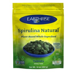 Earthrise Spirulina, Pure Californian Spirulina 500 mg, Vegan, Gluten Free, Keto Friendly, Non -GMO Super Food high in Vitamins & Minerals., 1 LB Tablets (150 Serving)