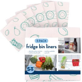 S&T INC. Fridge Liners, Shelf Liners for Kitchen Cabinets and Storage Bins, Non Adhesive Refrigerator Liners, Washable and Absorbent, 12 Inch x 24 Inch, Fruits, 5 Pack