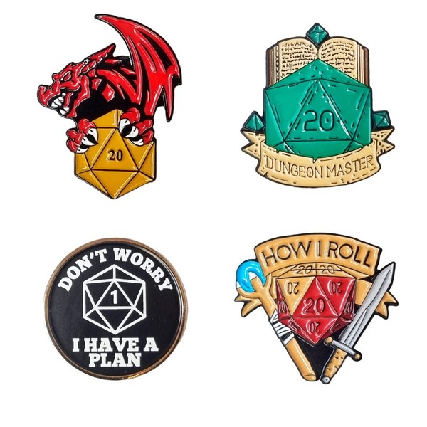 Power Beast Dungeon 4x Pin Dungeons and Dragons, Pins D&D 5e, Brooch DND, Dungeon Master Gift, Rpg Pins, Polyhedral Dice Set.
