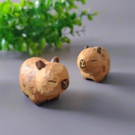 Small Carved Wooden Capybara Figurines, 2PCS Handmade Capybara Sculpture Craft Set, 1.1" Cute Animal Statues，Home Decor Art Carving Work, Wood Animal Ornament