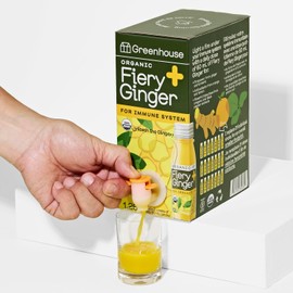 Greenhouse Juice Organic Fiery Ginger Wellness Shot Box Multipack 1.26L Ginger, Turmeric, Lemon, Black Pepper & Oregano | Immunity Wellness + Antiflammatory (Bag-in-Box Dispenser 2 Pack, Fiery Ginger)