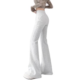 Kiench Teens Girls Flare Leg Sweatpants High Waist Drawstring Baggy Joggers with Pockets US Size 14-16/11-12 Years, White Gray Heather