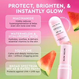 Glow Recipe Face Sunscreen Stick SPF 45 - Travel Size Roll On Korean Sunscreen with Hydrating Hyaluronic Acid & Niacinamide for a Dewy Glow - No White Cast (.58oz)