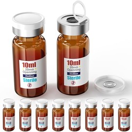 KSIITEKSLAB Sterile Empty Vial Sealed with 20mm Self Healing Injection Port and Burr Free Tear Off Plastic Aluminum Cap,Borocilicate Glass Sample Vial with Pull Ring Cover (Amber, 10mL)