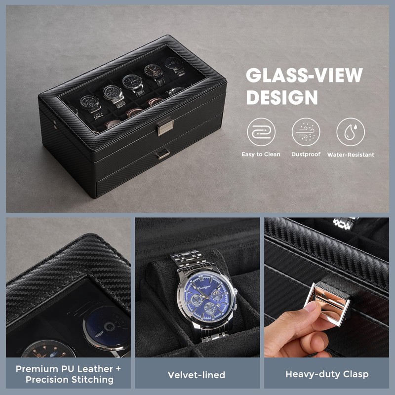 ProCase 12 Slot Watch Box for Men, Jewelry Organizer Box