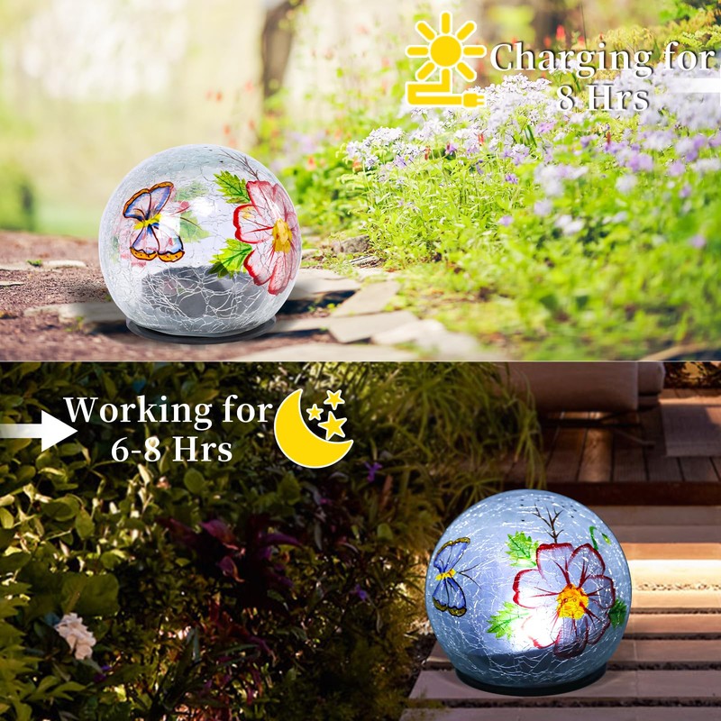 Afirst Solar Light Outdoor - 2 Pack Butterfly Cracked Glass
