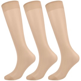 KOOOGEAR 3 Pairs Women Ladies Knee High Pop Socks Soft Nude Sheer Pop Socks