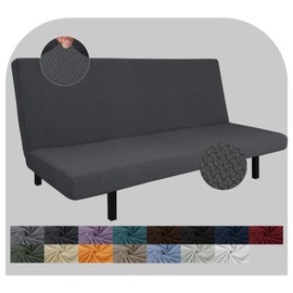 JIVINER Super Stretch Futon Cover Spandex Jacquard Futon Slip Cover Full Size Soft Armless Sofa Bed Slip Covers for Futon Mattress with Elastic Bands (Futon, Dark Gray)