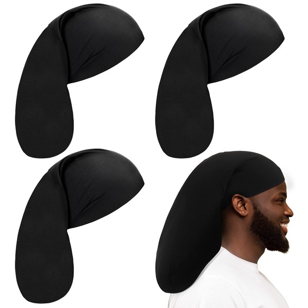 4 Pieces Unisex Dreadlock Cap Long Hair Dreads Head Wrap Sleeping Cap Hair Accessories Sleep Bonnet for Men Women (Black,20 x 9 Inch)