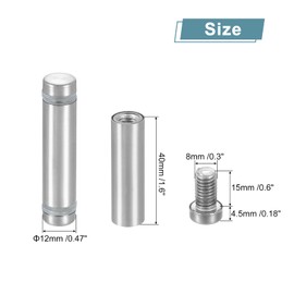 uxcell 12 Pcs Standoff Screws, 1/2" x 2" Stainless Steel Double Head Advertising Screws Wall Standoff Mounts Hardware for Acrylic Glass Sign Holder Wine Glass Rack, Silver