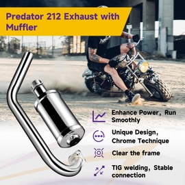 HIAORS Upgrade Exhaust Pipe Silencer Kit for Predator 212cc 196cc 224cc Coleman CT200U BT200X CT200U-EX Baja Warrior Massimo MB165 MB200 KT196 Mini Bike Go Kart Parts with Main Jet Kit Heat Wrap