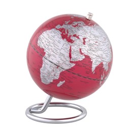 13 cm Diameter Globe - Galilei - Chrome Plated Ring Shaped Metal Base - Movable Axis - Red, Silver - TROIKA Original