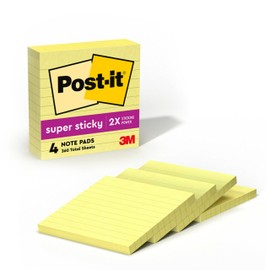 Post-It Super Sticky Notes 4'X4' 4/Pkg-Lined Canary Yellow W/90 Sheets