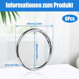 OWLMATE Pack of 6 Carabiners, Round, Ring Carabiner, Round Carabiner Hook, Stainless Steel O Ring Key Chain, Carabiner Hook for Bag, Handbag, DIY, Craft, Silver