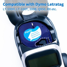Compatible Dymo LetraTag Refills White Plastic Label Maker Refill 91331(S0721610) 1/2" x 13' (12mm x 4m), for Dymo LetraTag Plus LT-100H QX50 LT-100T LT-200B Label Maker Tape, Black on White, 6-Pack