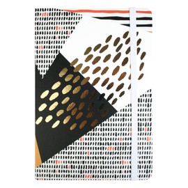 Emartbuy Hardbound Shiny Abstract Print Diary Notebook Notepad Writing Journal Ruled A5 Size 96 Sheets (192 Pages) With Elastic Band - Black Gold