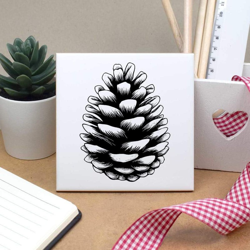 'Single Pine Cone ' 108mm Square Ceramic Tile (TD00032041)