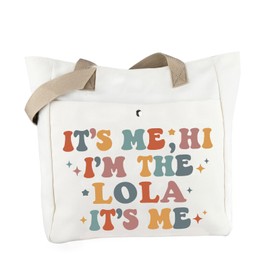 WCGXKO Lola Gift Lola Grandma Mother's Day Gift It's Me Hi I'm The Lola It's Me Tote Beach Bag Lola Birthday Gifts (Hi lola), Beige