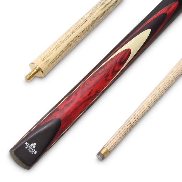 KUDOS Bullet 57 Inch 2 Piece Centre Joint Ash Snooker Pool Cue with 9.5mm Tip (Red)