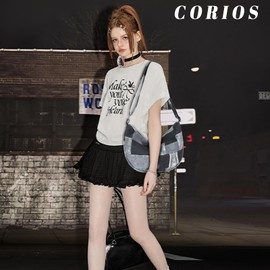 CORIOS Retro Shoulder Bag Women's Canvas Shoulder Bag Medium Capacity Handbag Casual Tote Bag Lightweight Handbag Multifunctional Carry Bag for Work Travel Shopper, black, 未古风格