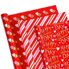 WRAPAHOLIC Valentine's Day Wrapping Paper Roll - 3 Rolls - 17 Inch X 120 Inch Per Roll - Red and Pink Sweet Heart Design for Multiple Occasions