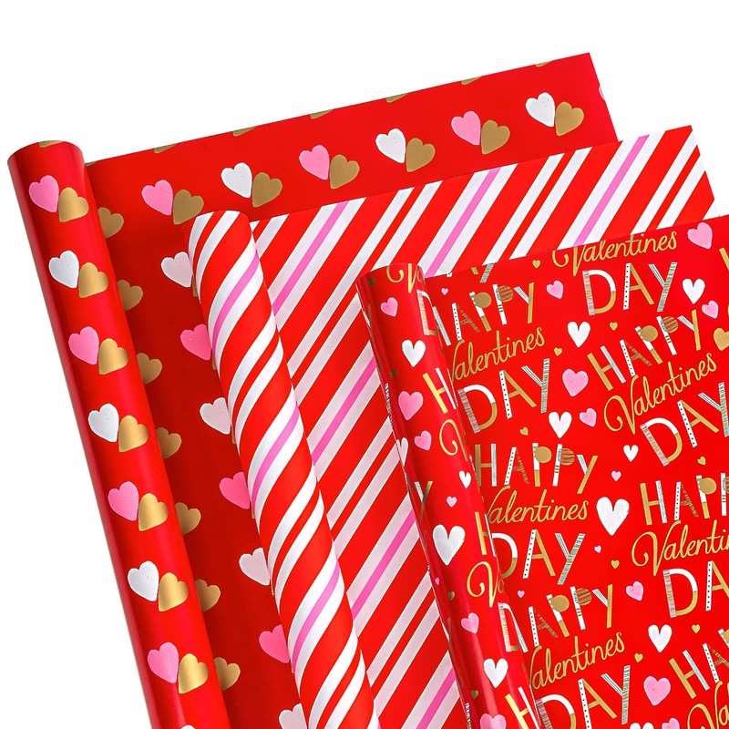 WRAPAHOLIC Valentine's Day Wrapping Paper Roll - 3 Rolls -