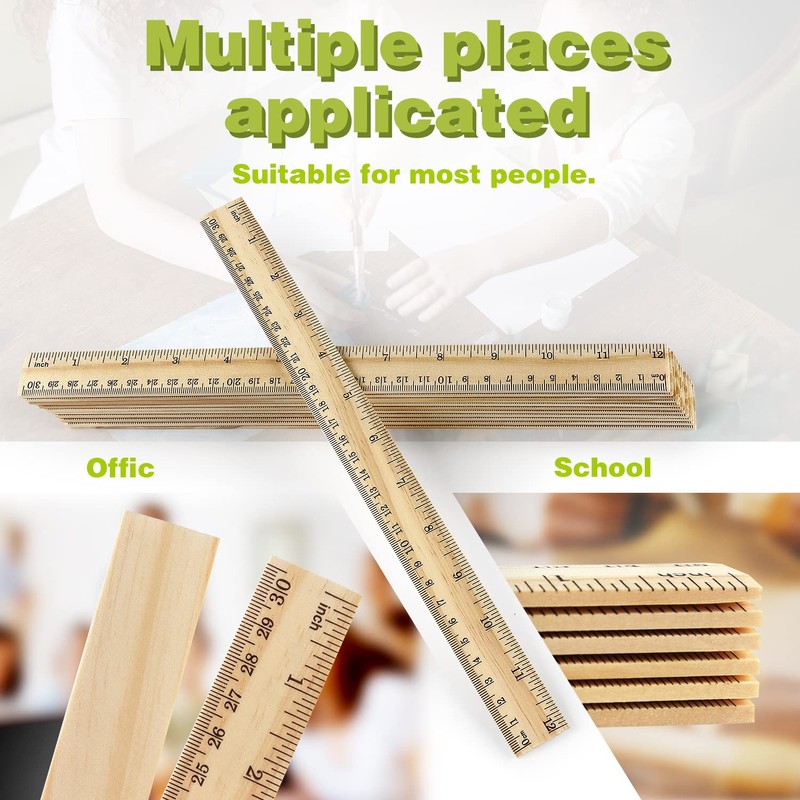 ZZTX 3 Pack Wooden Ruler 12 Inch Rulers Bulk Wood