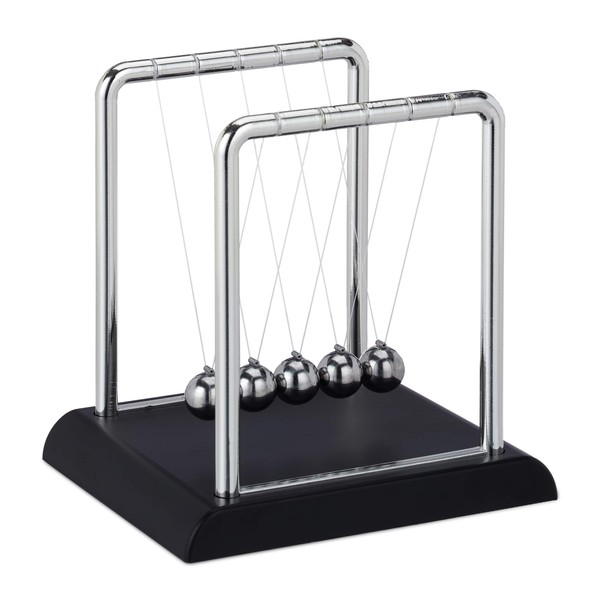 Relaxdays Newton’s Cradle, Classic Pendulum with 5 Balls, Decorative Physics Gadget for Your Desk, Silver, One Size