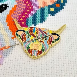 Meloca Designs Mandala Highland Cow Needle Minder for Cross Stitch, Embroidery, Needlepoint, Sewing, Quilting, Needlework and Haberdashery
