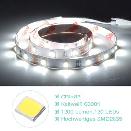 WOBANE LED Showcase Lighting 4 LED Kitchen Under-Unit Light with Switch, Super Bright LED Under-Unit Light, 12 V LED Light Strip for Shelves, Kitchen, Cupboard, Wardrobe, 4 x 50 cm, 120 LEDs, 6000 K