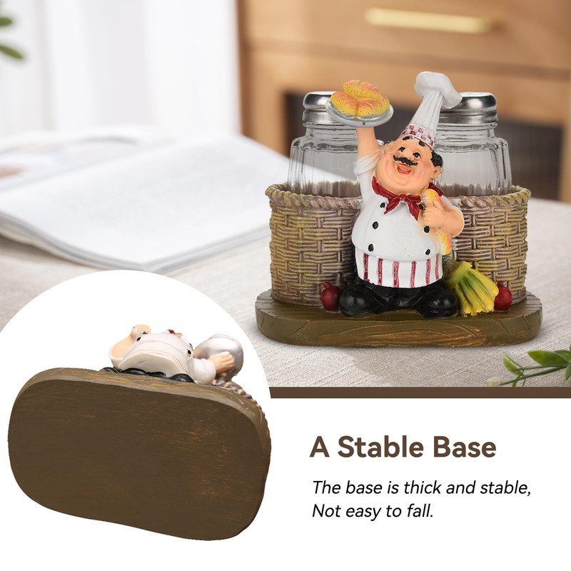 Funny Salt and Pepper Shakers with Chef Figurines Holder, Resin