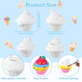 Chunful Paint Your Own Piggy Bank for Kids, Ceramic Painting Kit with 6 Coin Banks, 12 Paint Colors & 10 Brushes, Creative Craft DIY Kit, Christmas/Birthday Gifts for Boys & Girls(Cupcake)