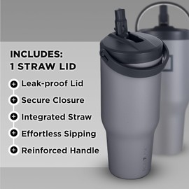 IRON °FLASK Sidekick Insulated Water Tumbler w/Straw & Foldable Handle-Stainless Steel Leak-Proof Bottle, Non-Slip Base, Fits Cup Holders for Hot, Cold Drinks -Travel Mug - 30 Oz, Graphite Slate