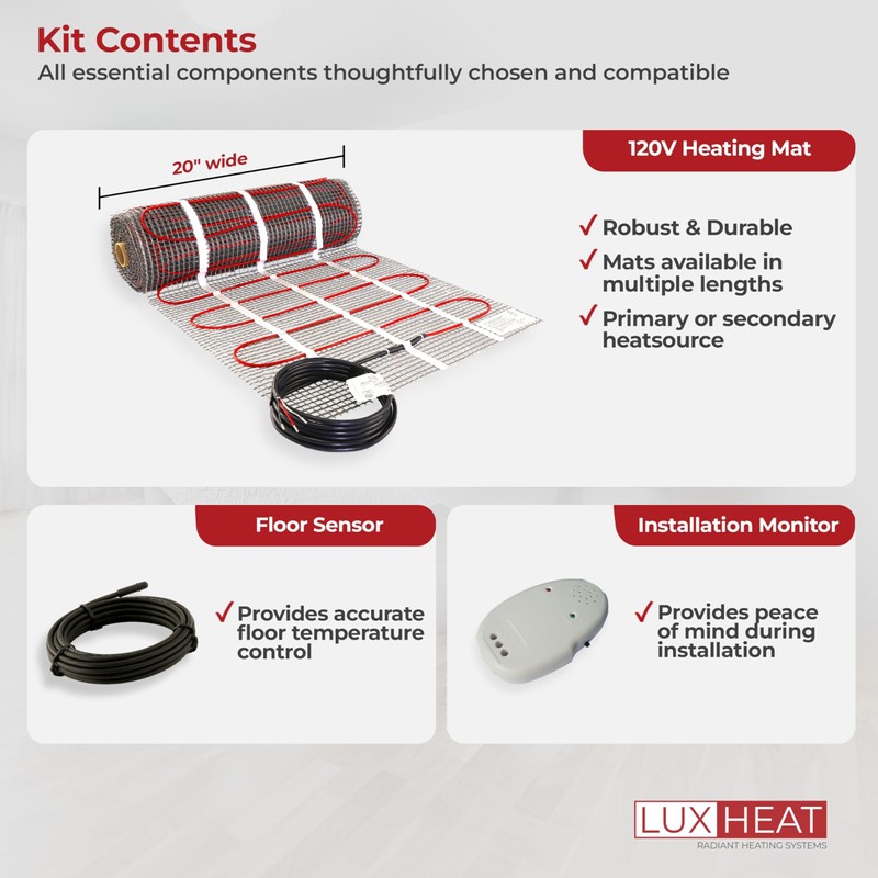 LuxHeat 10sqft Floor Heating Mat Kit - 120v Radiant Floor