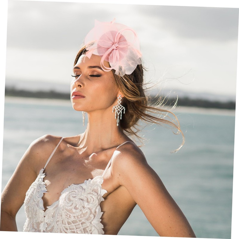 Healeved Gauze Fascinator Hat with Flower Detail for Women Elegant