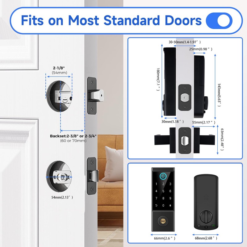 BEBASIA APP Control Fingerprint Lock with Handle, Heavy Duty Smart