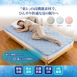 Cool Touch & Water Absorbent, Quick Drying, Bed Pad, For Summer, Q-max Value 0.4 or higher, Toray Material, Cool Motion & Severis Use, Bacteria Control, Odor Resistant, Dust Mite Resistant, Bed Pad