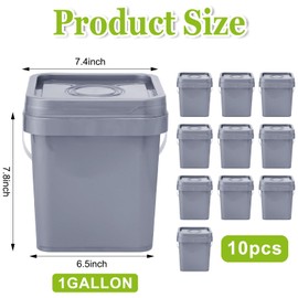 Suzile 10 Pcs Food Grade Square Bucket with Lid 1 Gallon Plastic Bucket 4.5L Utility Industrial Pail with Handle Container for Food Oil Tub Water Fishing Paint House Cleaning Car Washing(Grey)