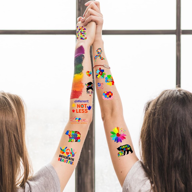 20 Sheets 172 Pcs World Autism Awareness Ribbon Temporary Tattoos