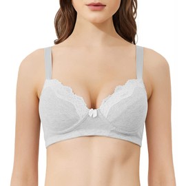 VANEVER Women's Cotton Bra Padded Non Wired Bra, 34B~44DD, Maternity Bra, Full Coverage Wireless Bra Grey 44D