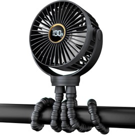 Ventilador Portátil,Mini Ventilador Personal Recargable Por USB,Con trípode flexible desmontable y función giratoria de 360,3 Velocidades,Con Pantalla,Cama de niños,Bicicletas,Cintas De Correr(Negro)