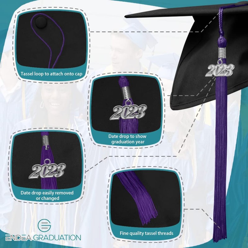 Endea Graduation Single Color Tassel with Silver Date Drop (Purple,