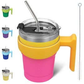 BJPKPK 10 oz Tumbler With Handle And Straw Stainless Steel Travel Mug Insulated Tumbler Cups With Lids,Pink & Yellow Rose