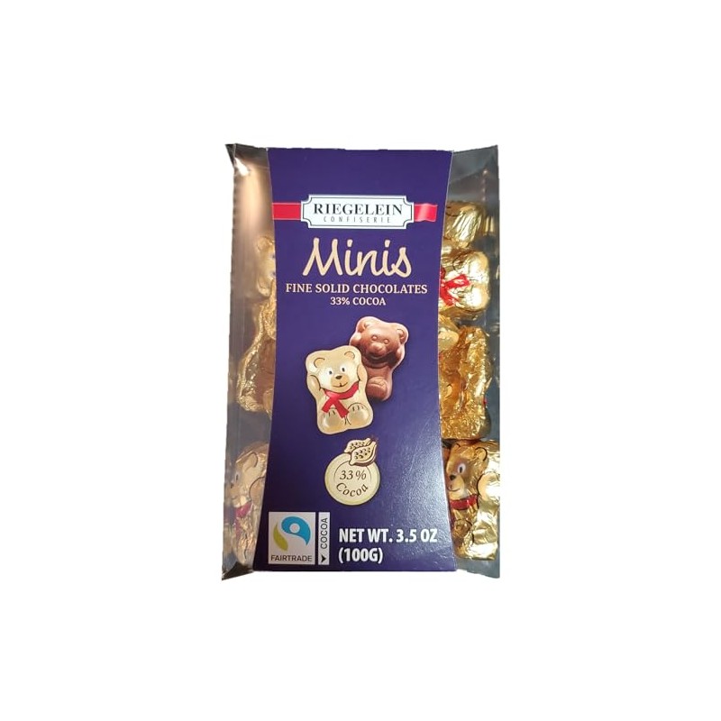 Riegelein Mini Solid Gold Bears 33% Milk Chocolate Holiday Stocking
