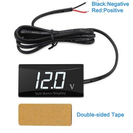 Greluma 1 x Car Digital Voltmeter Waterproof DC 12 V LED Digital Display Voltmeter for Car Motorcycle Voltage Volt Meter Pressure Gauge with Wire Clips
