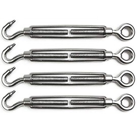 POFET 4 Pieces Turnbuckle Wire Tensioner M8 Stainless Steel Turnbuckle Tensioner Adjustable Turnbuckle Hook and Eye Set Heavy Duty